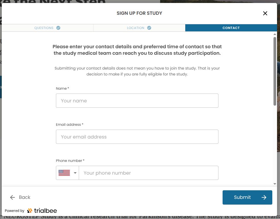 Example contact detail form